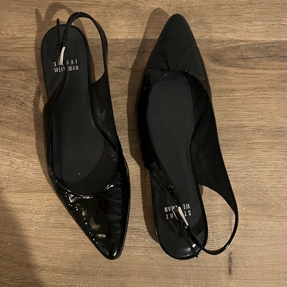 Stuart Weitzman Black Patent Leather Slingback Flats with Pointed Toe. Size 6.5 - Picture 9 of 9